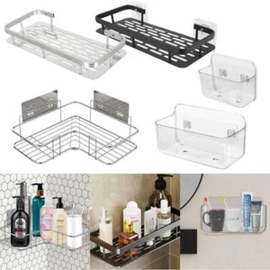 Punch-free Bathroom Shower Caddy Shelf Kitchen Wall Mount Storage Rack Organizer - Picture 1 of 17