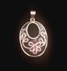 Solid Sterling 925 Oval Cut Out Black &Maroon Red Enamel Filigree Pendant 6.80G