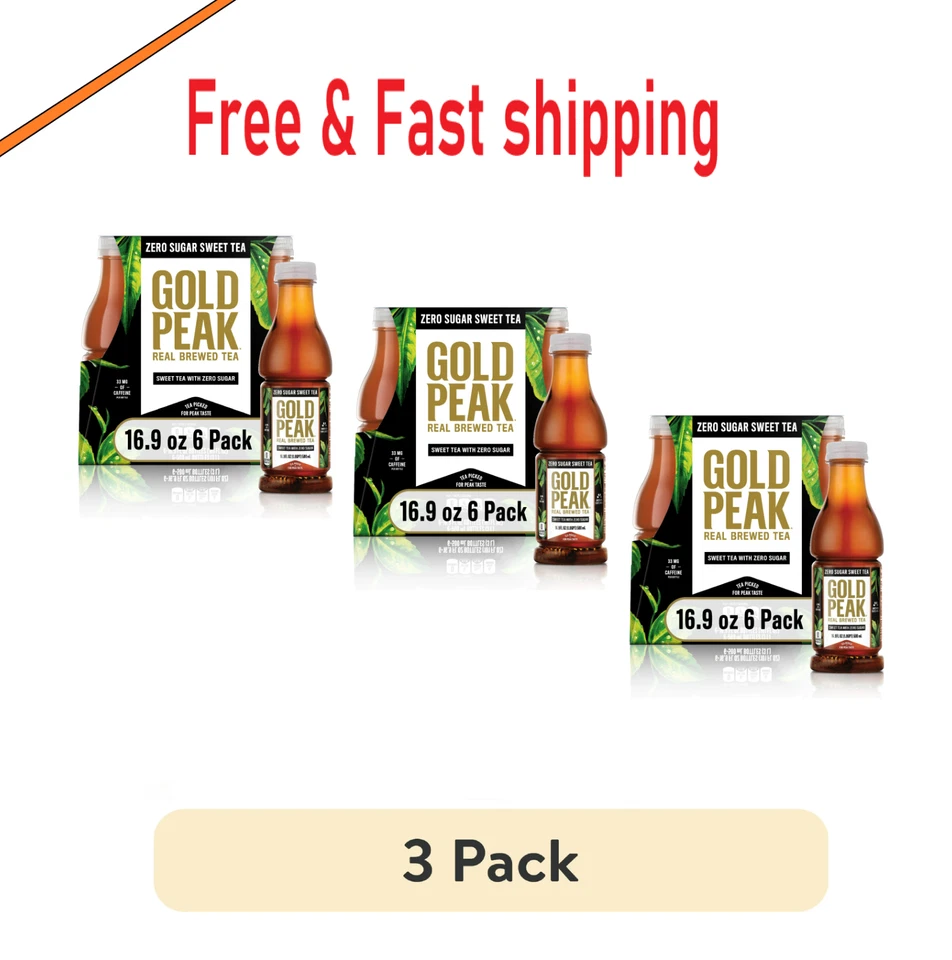 3Pk Gold Peak Real Brewed Tea Zero Sugar Diet, bebida de té, 16,9 fl oz, 18 botellas Foto 1 de 1