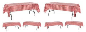 6Pack Red and White Checkered Tablecloths Disposable Plastic Table Covers - Picture 1 of 7