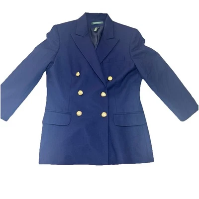 Blazer Vintage LAUREN RALPH LAUREN Azul Marino Lana Doble Pecho 6 Botones Cresta Dorada Foto 1 de 4