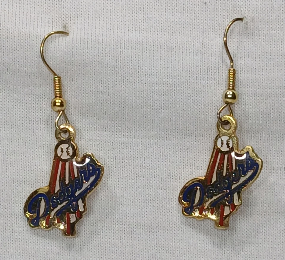 Pendientes de béisbol vintage de los LA Dodgers oficiales MLB 1989 oro gancho colgante perforado Foto 1 de 2