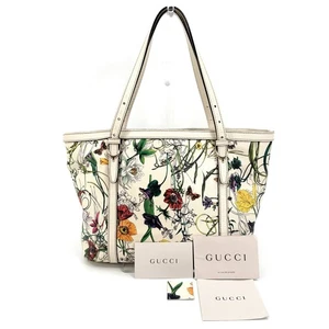 GUCCI Flora Tote Bag Hand Bag Floral Pattern Tote Bag PVC Leather Auth 0716 - Picture 1 of 24
