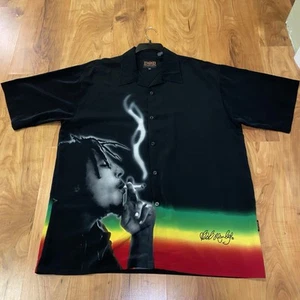 BOB MARLEY by DRAGONFLY Vintage Button Shirt Size 2XL 90s Rasta Jamaica - Picture 1 of 9