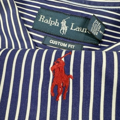 Camisa de vestir Ralph Lauren para hombre manga larga azul blanco Oxford a rayas 2XL Foto 1 de 4