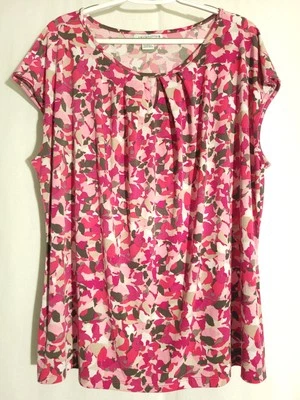 Blusa Top Liz Claiborne-Rosa Marrón Púrpura Floral Manga Corta Tejida-2X Foto 1 de 4