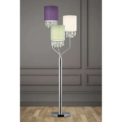 68" High 3-Light Crystal Pendants Floor Lamp  with Mix Color Polished Chrome/Sil - Image 1 of 3