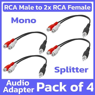 4 Pack RCA Plug to 2xRCA Jack Adapter Headphone Speakers Audio Y Splitter Cable - Image 1 of 4