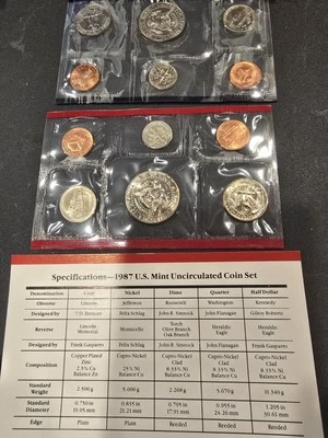 1987 Uncirculated Coin Set U.S Mint Original Government Packaging - D & P Marks - Image 1 of 2