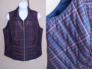 CJ Banks NEW dark blue plaid Quilted vest Plus Size 2x 1x ltwt WASHABLE topper - Picture 1 of 12