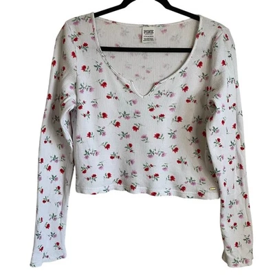 Top térmico tejido gofre recortado rosa Victoria's Secret talla XL ropa de salón floral  Foto 1 de 4