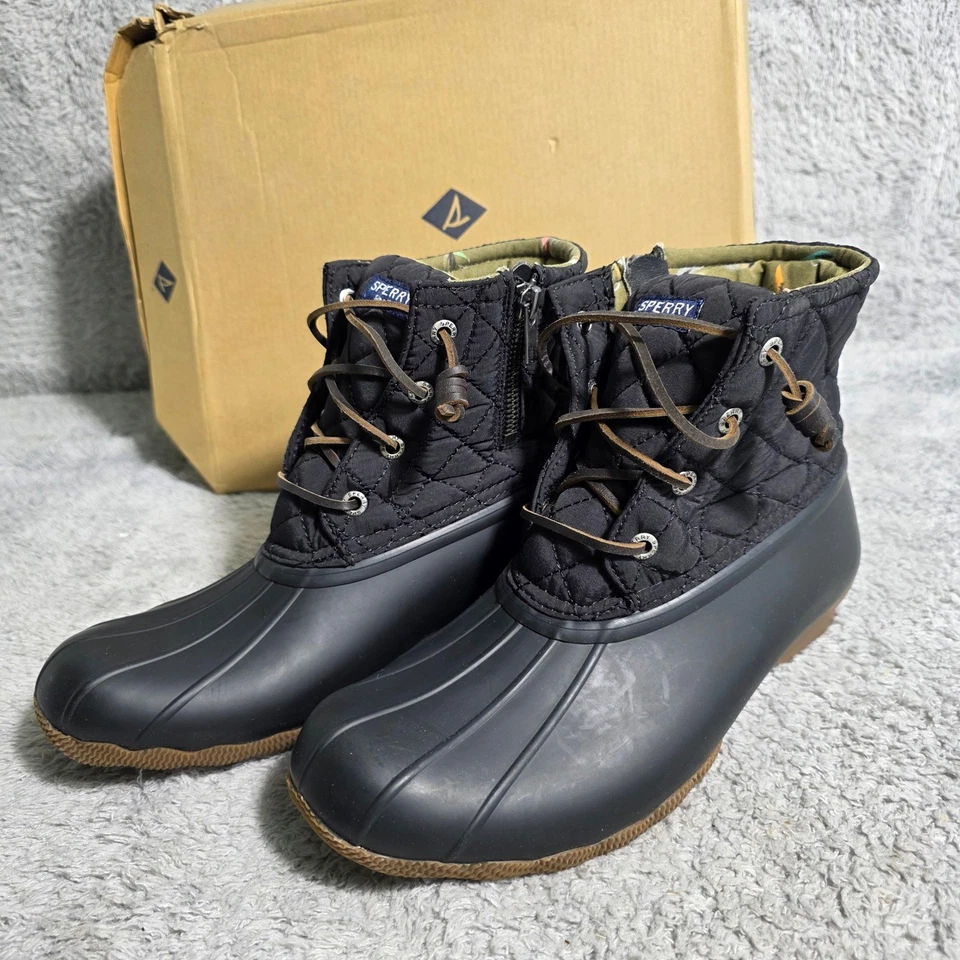 Sperry Saltwater Quilted Duck Nylon Sts94063 Black Women's US Size 8