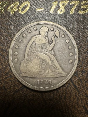 Dólar libertad sentada 1841 $1 - ¡Bonito desgaste uniforme y rico color gris! Foto 1 de 4