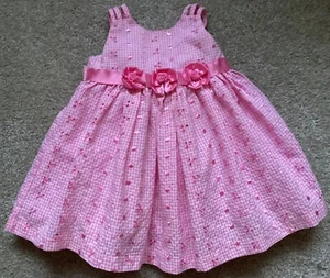 Jessica Ann Dress 12 mos Special Occasion Party Pink Gingham Ribbon Bow Flowers - Picture 1 of 18