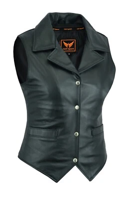 Women Top-Grain Cowhide Motorcycle Classic Leather Vest WithGun Pocket - Image 1 of 3