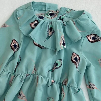 Vestido Crazy 8 Niñas 5T Plumas Turquesa Manga Larga Foto 1 de 4