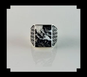 Anillo de búfalo blanco y esterlina hecho a mano para hombre talla 13 1/2 - Imagen 1 de 6