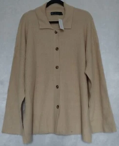 Womens NY&C Size L Beige Ribbed Soft Cardigan Long Sleeve Button Front ~ New - Picture 1 of 9