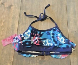 NWT Xhilaration Girl's Multicolored Blue/Pink Peace Sign Bikini Top Size: M 7/8 - Picture 1 of 4