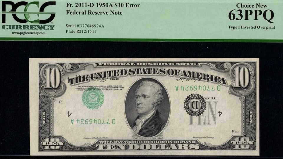 1950A $10 FRN "INVERTED -OVER-PRINT" P.C.G.S #63PPQ - Image 1 of 3