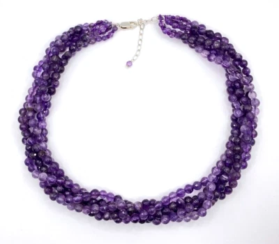 Precioso Collar Torsade Amatista Facetada 5 Hilos Capas Esterlina De Colección Foto 1 de 4