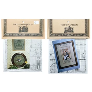 Told In A Garden Cross Stitch Pattern Set of 2 Amish Family Garden Country Home - Picture 1 of 13