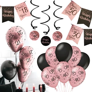 ROSE GOLD SCHWARZ GEBURTSTAG - Rosegold Party Geburtstag Deko Jubiläum Partyset - Bild 1 von 6