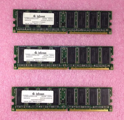 3 X 256MB INFINEON DDR333 PC2700  MEMORY RAM  HYS64D32300GU-6-B - 768MB TOTAL - Image 1 of 4