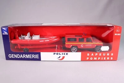  LE5926 NEW RAY 19915 Land Rover sapeurs pompiers avec remorque zodiac  - Photo 1/4