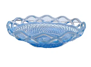 Imperial Glass 8" Bowl Open Lace Edge Diamond Pattern Katy Blue Opalescent MCM - Picture 1 of 5