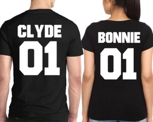 CAMISA A JUEGO Clyde and Bonnie 01 Pareja PARTE TRASERA Crea fecha personalizada His Her - Imagen 1 de 3
