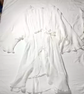 Aimage Beach Cover Up Gauze Medium White Open Front Strap - Picture 1 of 15