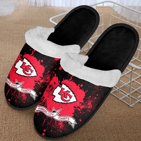 Kansas City Chiefs Plush Slipper Soft Warm Fleece Slippers House Shoes Indoor Cover