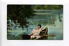 Canobie Lake (Salem) NH Siesta, dreamy eyed woman, canoe, antique postcard 1910