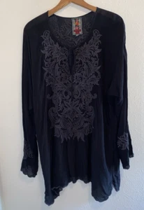 Johnny Was Long Sleeve Boho Floral Black Embroidered Tunic Top XXL - Picture 1 of 4