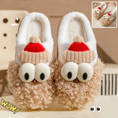 Cartoon Bearded Santa Claus Slippers Nonslip Plush Cotton Couple Bedroom Slipper - Image 1 of 4