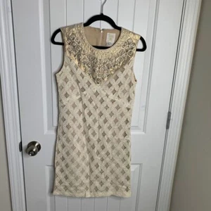 Anna Sui Lace Cocktail Dress Embellished Neckline Pearl Rhinestone Detail Size 4 - Picture 1 of 7