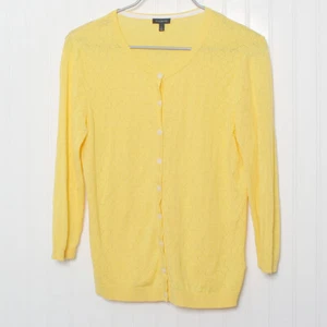 Talbots Yellow Button 3/4 Sleeve Cotton Blend Cardigan Sweater NWOT Lge - Picture 1 of 9
