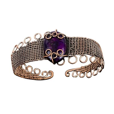 Purple Fire Labradorite Stone Copper Wire Wrap Daughter Gift Wife Cuff Jewelry - Imagem 1 de 4