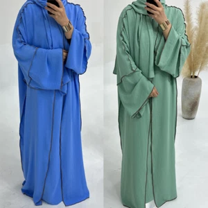 Conjunto de 3 bufandas de vestir cárdigan abierto para mujer musulmana caftán kimono bata Dubai Ramadán - Imagen 1 de 56