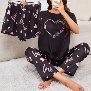 Women's 3 Piece Pajamas Set Short Sleeve Top With Shorts And Pants Loungewear - Picture 1 of 106