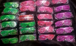 24 Shutter Slotted Light Up Flashing LED Novelty Sunglasses Birthday Party Gift - Picture 1 of 14