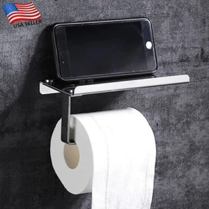 Toilet Paper Holder with Mobile Phone Storage Shelf Holders Wall Mounted Rack - Picture 1 of 12