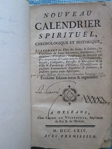 MEDON : NOUVEAU CALENDRIER SPIRITUEL. Orléans, 1764. - Bild 1 von 10