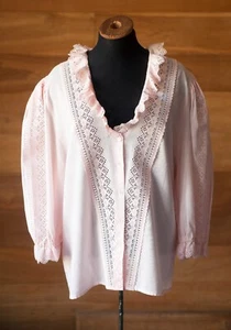 Light pink cotton Austrian blouse with lace for women (Austria), size xl, 2xl - Picture 1 of 7