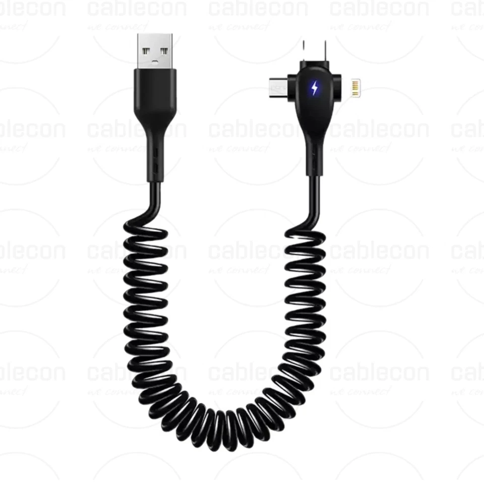 USB-A Kabel Typ-C+Micro+iPhone Handy Auto Ladekabel Schnellladekabel Spiralkabel - Bild 1 von 4