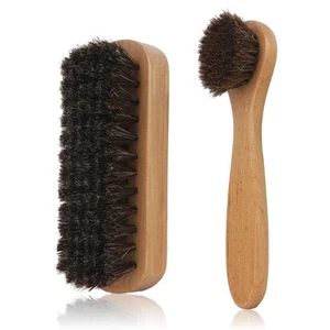 2 Pcs Shoe Brush, Boot Horsehair Brush Kit 2Pcs Style A, Brown - Picture 1 of 7