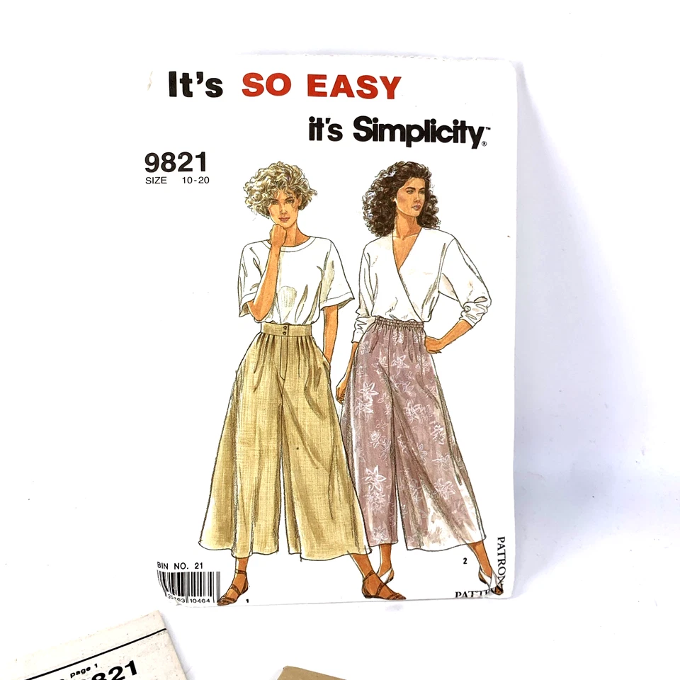 Simplicity Sewing Pattern 9821 Culottes Sz 10-20 2 Styles 1990 Uncut FF - Image 1 of 4