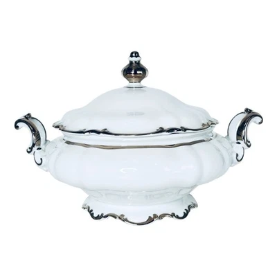 Hutschenreuther LHS Selb Germany REVERE WHITE Platinum Sylvia Tureen w/ Lid NEW - Image 1 of 4