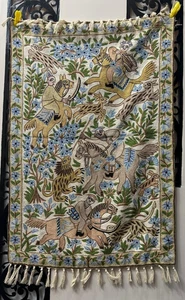 2x3 ft Vintage French Handmade Needlepoint Hunting Wool Tapestry Hanging Décor - Picture 1 of 9
